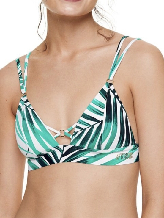 PINK Victoria's Secret Other - PINK Victoria's Secret Women's Green Leaf Print Triangle Swim Top Sz M